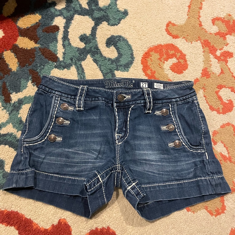 Miss Me Navy Jean Shorts with Button Details